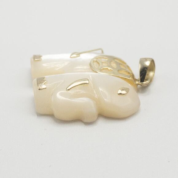 10K Yellow Gold Mother of Pearl Elephant Pendant - Picture 4 of 12